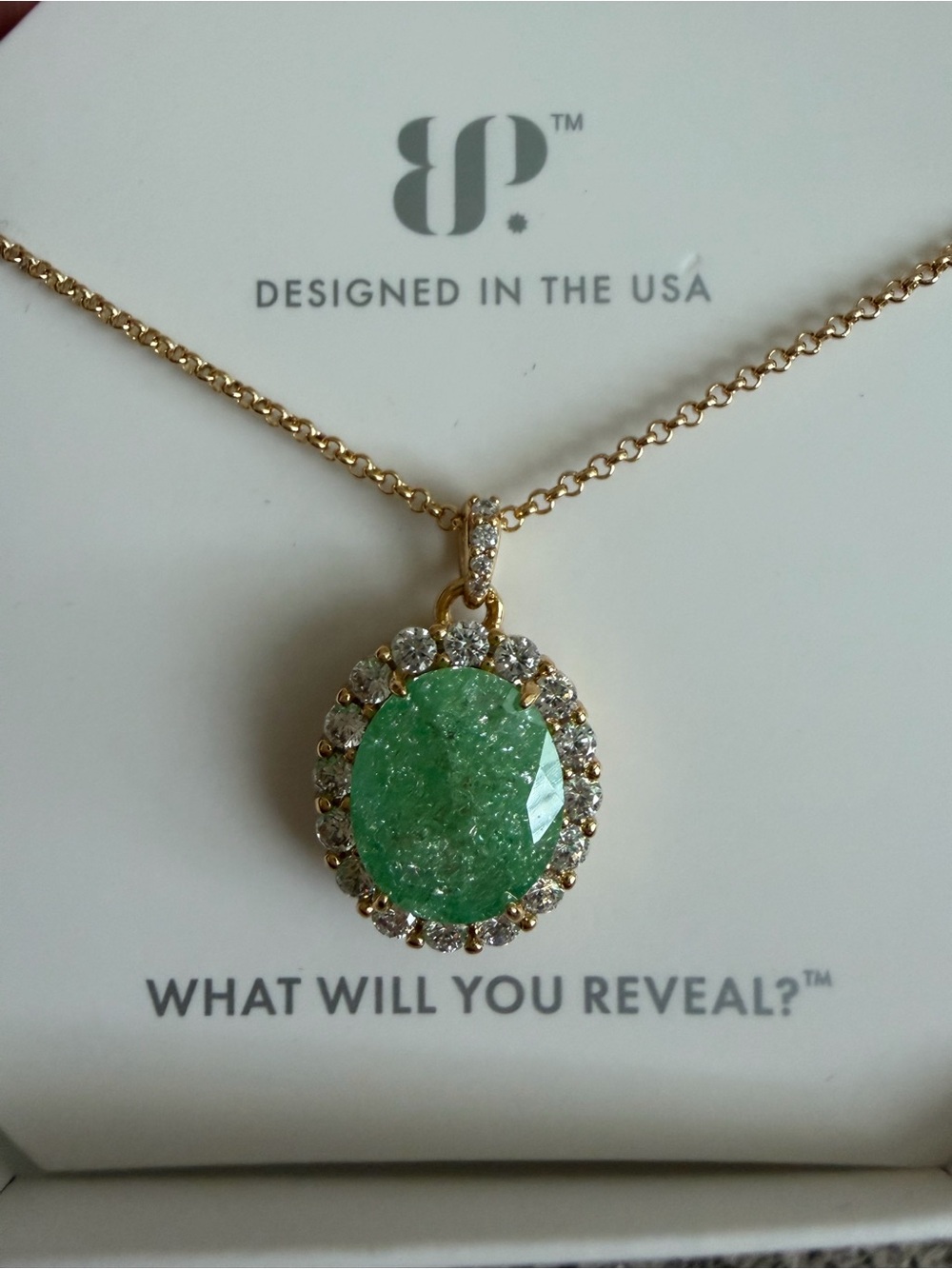 Ring Bomb Party 2424 Necklace! Lab created pale green ice on gold plating